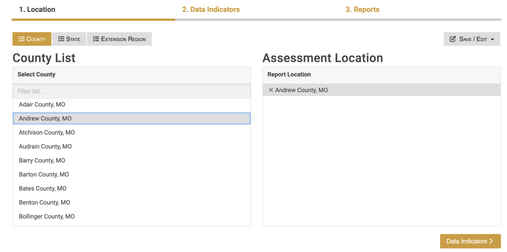 Andrew County is selected from the reports county list. 